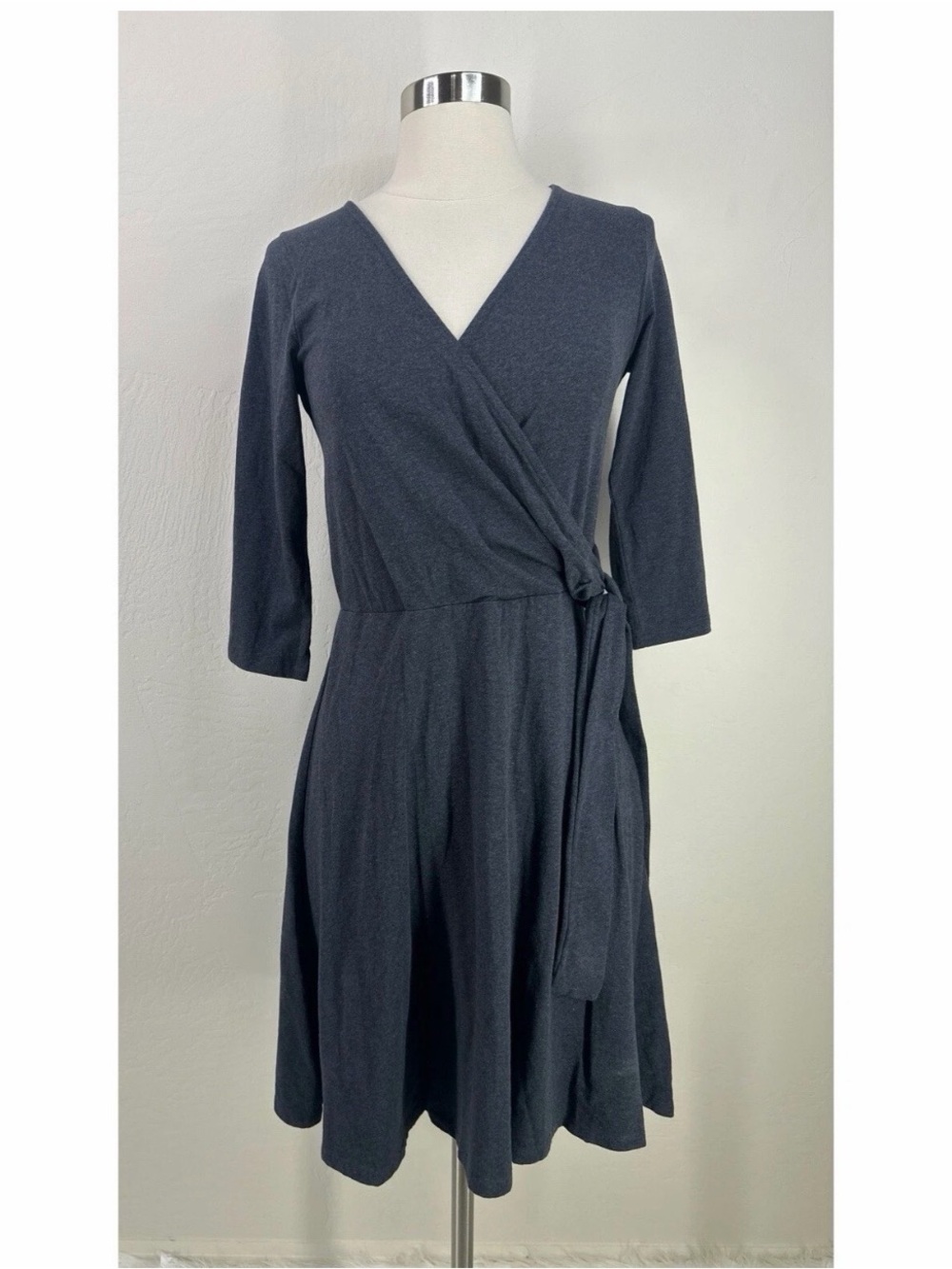 Synergy Classic Wrap-Style Navy Dress with Tie Waist